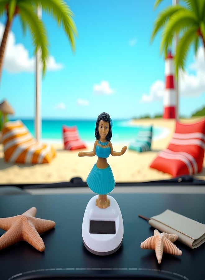 Qintreesify Blue Solar Powered Dancing Hula Girl Dashboard Decorations Swinging Bobbleheads Collection Figurines for Auto Interior Home Car Accessories, - Image 3